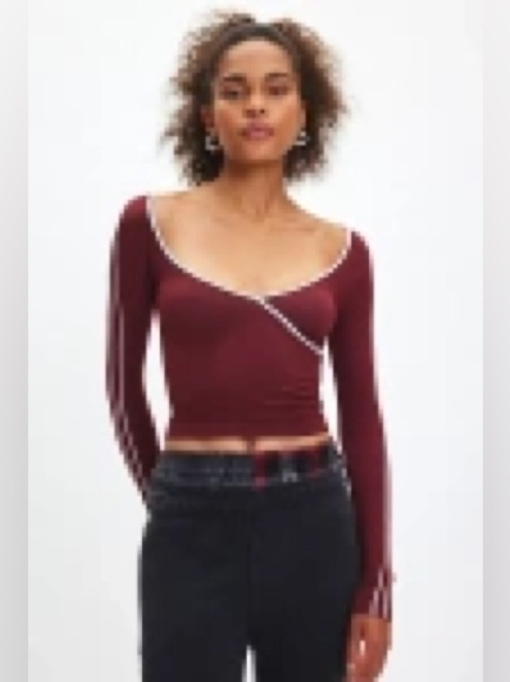 Urban Outfitters Sporty Surplice long sleeve in burgundy